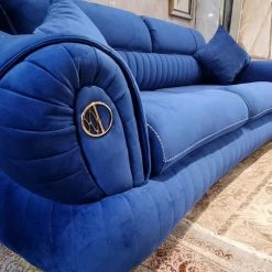 TURKISH Castillo Velvet Sofa 3+2 In Sapphire & Gold Plush Velvet SALE ITEMS