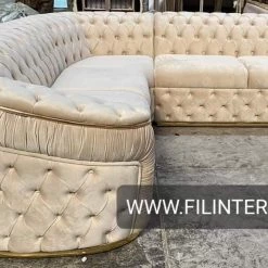 TURKISH Ambassador Corner Sofa Range In Dark Cream V-02 & Gold Plush Velvet - 270cm X 270cm