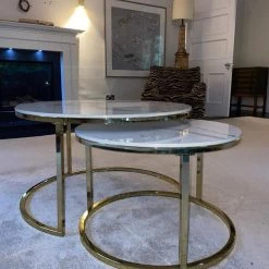 Furnish Cato Nest Of Coffee Table White Marble & Gold Frame