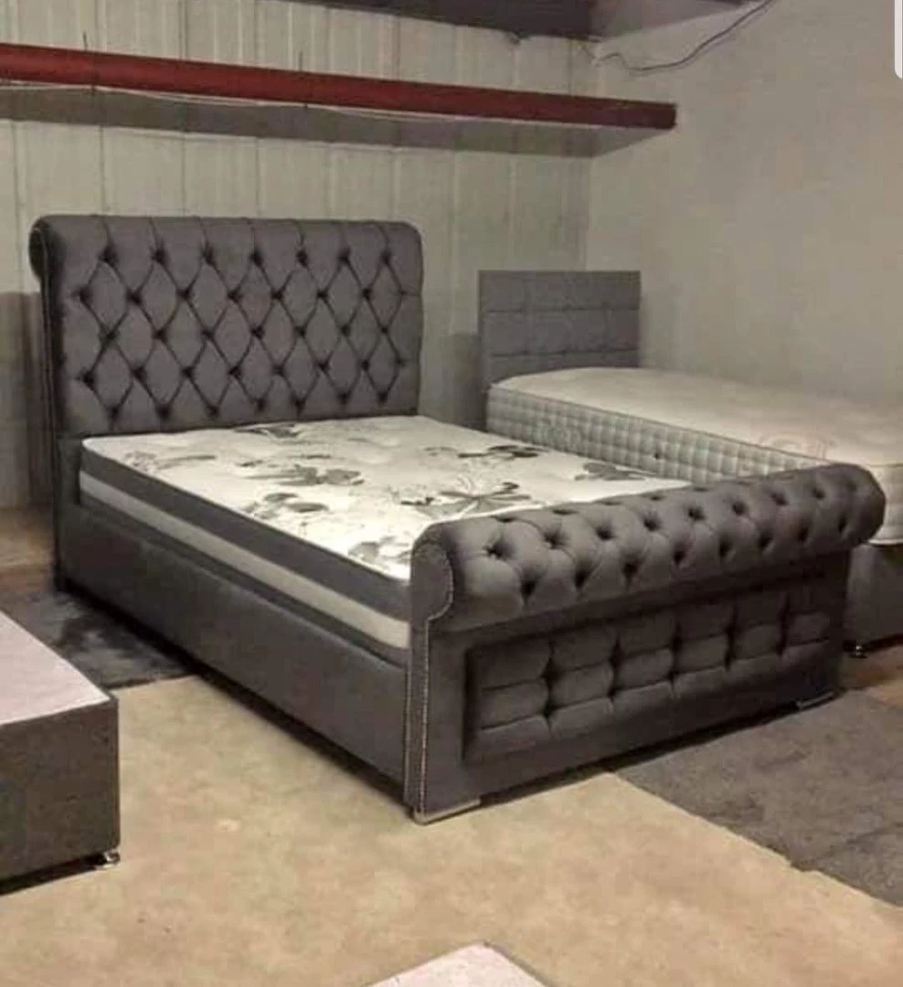 Furniture Imports LTD Sleigh Cubed Chesterfield Plush Velvet Bed Frame Double King Size All Sizes. BED COLLECTION 3 Furniture Imports LTD Sleigh Cubed Chesterfield Plush Velvet Bed Frame Double King Size All Sizes. BED COLLECTION