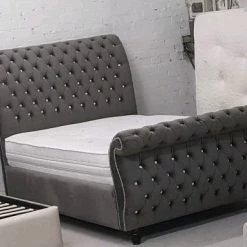 Furniture Imports LTD Swan Sleigh Chesterfield Plush Velvet Bed Frame Double King Size All Sizes. BED COLLECTION