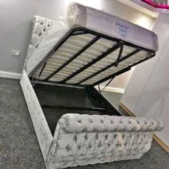 Furniture Imports LTD BED COLLECTION Swan Crushed Velvet Ottoman Full Chesterfield Upholstery Double King Size All Sizes.