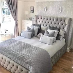 Furniture Imports LTD BED COLLECTION Luxe Curved Wingback Crushed Velvet Bed Frame