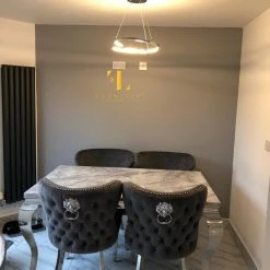 Furniture Imports LTD ALL DINING TABLE SET Valentino Imperial Grey Solid Marble Dining Table Set + Valentino Chairs