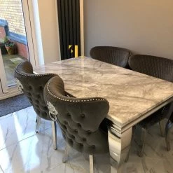 Furniture Imports LTD ALL DINING TABLE SET Valentino Imperial Grey Solid Marble Dining Table Set + Valentino Chairs