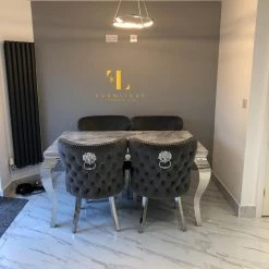 Furniture Imports LTD ALL DINING TABLE SET Valentino Imperial Grey Solid Marble Dining Table Set + Valentino Chairs