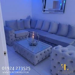 Furniture Imports LTD Square Chesterfield Upholstered Footstool/Coffee Table With Glass 3+2 SOFAS