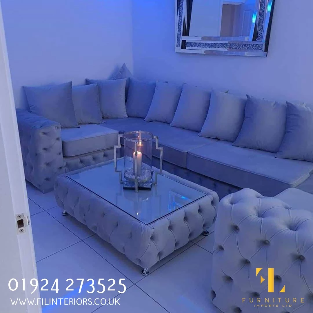 Furniture Imports LTD Square Chesterfield Upholstered Footstool/Coffee Table With Glass 3+2 SOFAS 3 Furniture Imports LTD Square Chesterfield Upholstered Footstool/Coffee Table With Glass 3+2 SOFAS