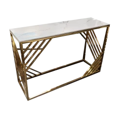 Furnish Azure Gold Console Table With Polar White Sintered Top CONSOLE TABLES