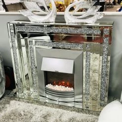 ASR INTERIOR FIREPLACE/FIRE SURROUND Lucy Crushed Diamond Mirrored Fire Place