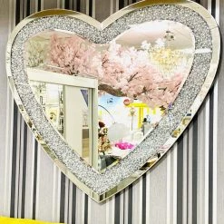 ASR INTERIOR Crushed Diamond Heart Wall Mirror MIRRORED FURNITURE