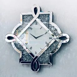 CLOCKS Crushed Diamond Mirrored Wall Clock 60cm