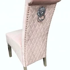 ASR INTERIOR Sofia Dining Chairs Lion Knocker Chrome Legs Baby Pink + Chrome Legs