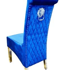 ASR INTERIOR Sofia Dining Chairs Lion Knocker Chrome Legs BLUE + CHROME LEGS