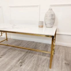 Furnish Geo Gold Coffee Table With Polar White Sintered Top