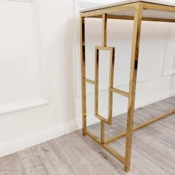 Furnish Geo Gold Console Table With Polar White Sintered Top