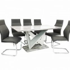 ASR INTERIOR Georgia Dining Table + 6 Berlin Chairs (Marble Effect)