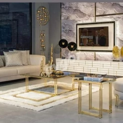 TURKISH Karze 2+2 Cream & Gold Plush Velvet