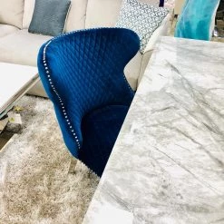 ASR INTERIOR Valentino Blue Velvet Dining Chair DINING CHAIRS