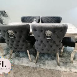 Furniture Imports LTD ALL DINING TABLE SET Valentino Imperial Grey Solid Marble Dining Table Set + Valentino Chairs