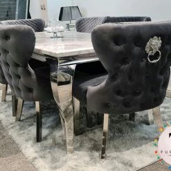 Furniture Imports LTD ALL DINING TABLE SET Valentino Imperial Grey Solid Marble Dining Table Set + Valentino Chairs