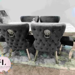 Furniture Imports LTD ALL DINING TABLE SET Valentino Imperial Grey Solid Marble Dining Table Set + Valentino Chairs