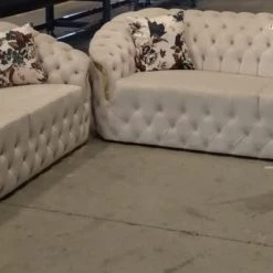 Furniture Imports LTD Bvlgari 3+2 Seater Cream Velvet + Gold Detailing SALE ITEMS
