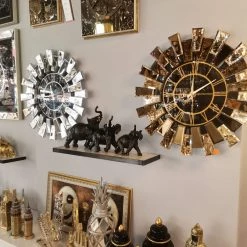 Furniture Imports LTD Starburst Mirrored Wall Clock Gold CLOCKS