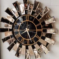 Furniture Imports LTD Starburst Mirrored Wall Clock Gold CLOCKS