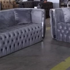TURKISH Mayfair Sofa 3+2 Range Silver & Chrome Plush Velvet -
