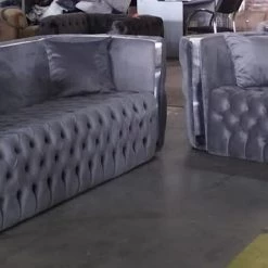 TURKISH Mayfair Sofa 3+2 Range Silver & Chrome Plush Velvet -