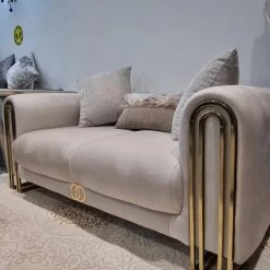 TURKISH SALE ITEMS Elmira 3+2 Cream & Gold Plush Velvet
