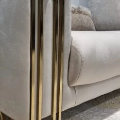 TURKISH SALE ITEMS Elmira 3+2 Cream & Gold Plush Velvet