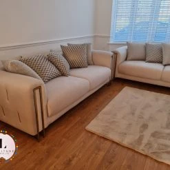 TURKISH Karze 2+2 Cream & Gold Plush Velvet