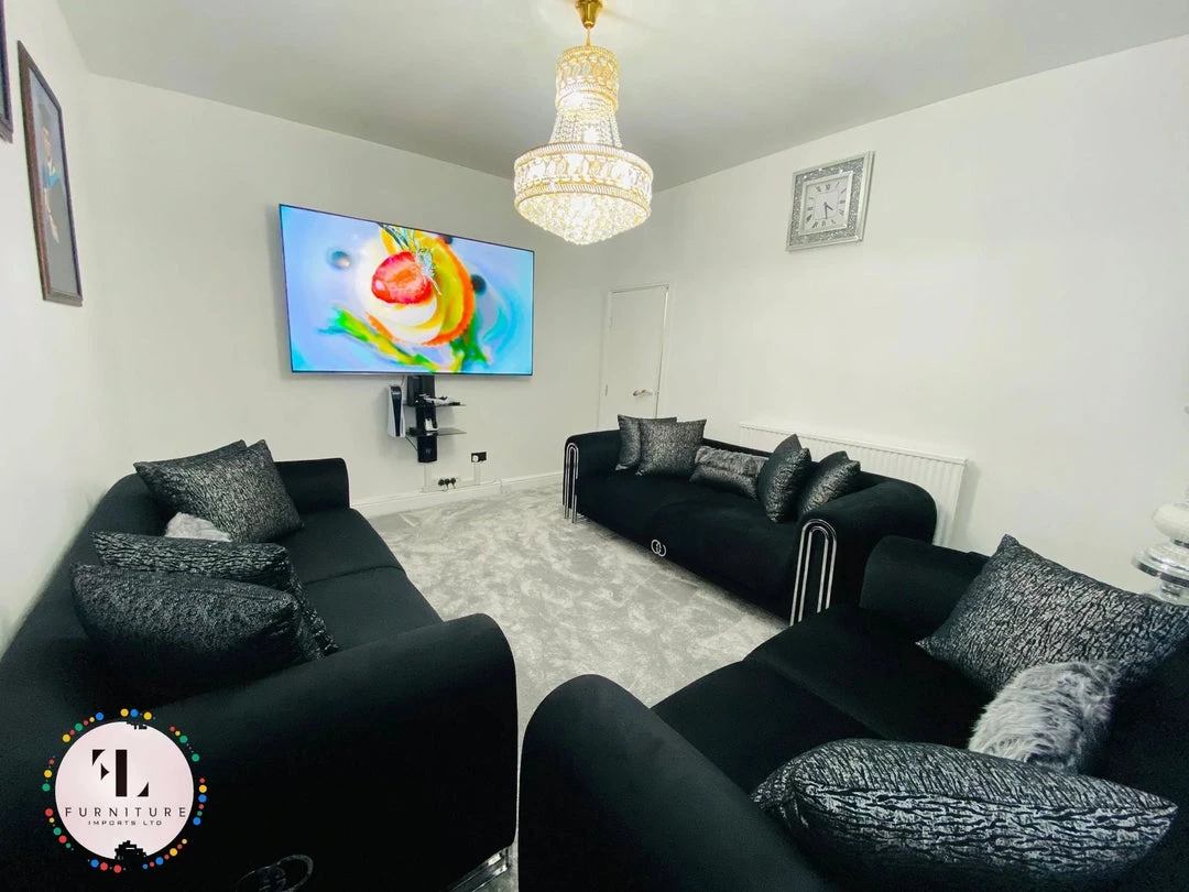 TURKISH Elmira 3+2 Black & Chrome Plush Velvet SALE ITEMS 4 TURKISH Elmira 3+2 Black & Chrome Plush Velvet SALE ITEMS