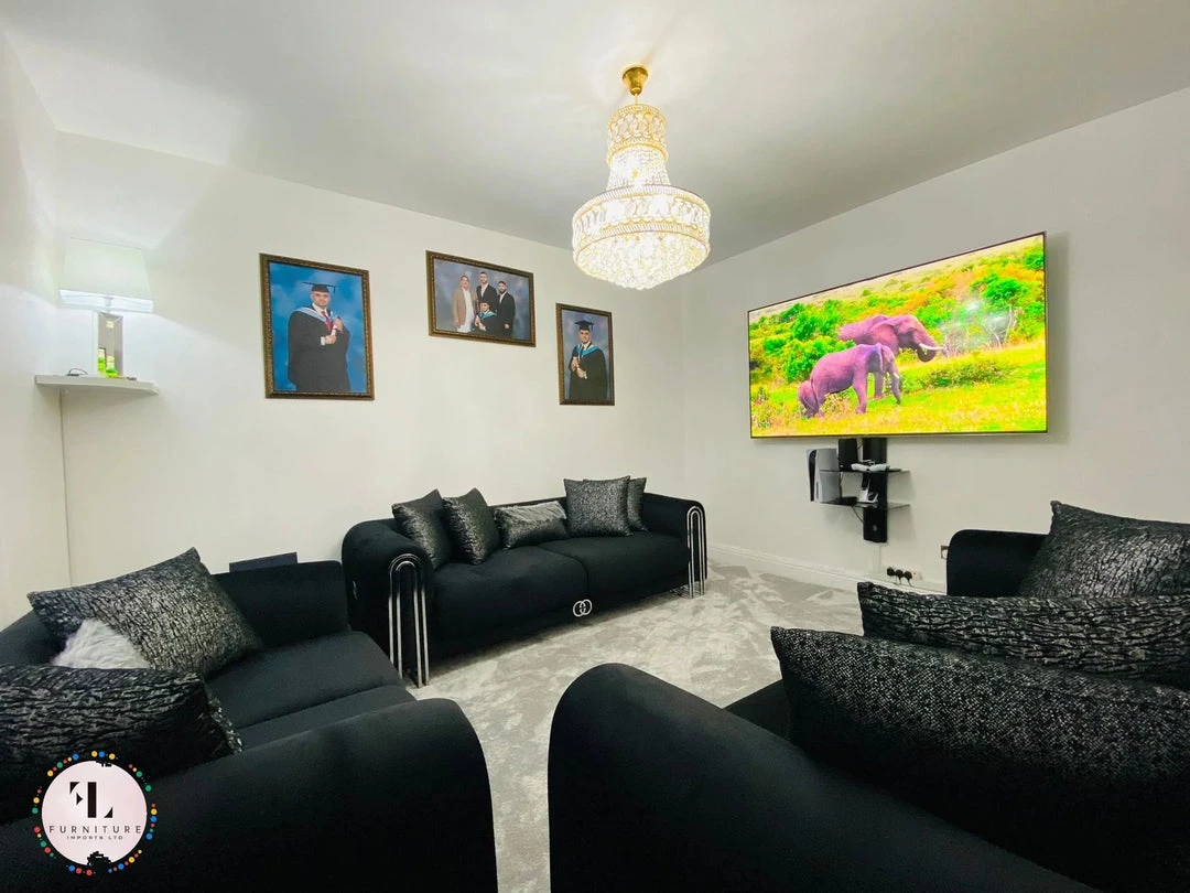 TURKISH Elmira 3+2 Black & Chrome Plush Velvet SALE ITEMS 5 TURKISH Elmira 3+2 Black & Chrome Plush Velvet SALE ITEMS