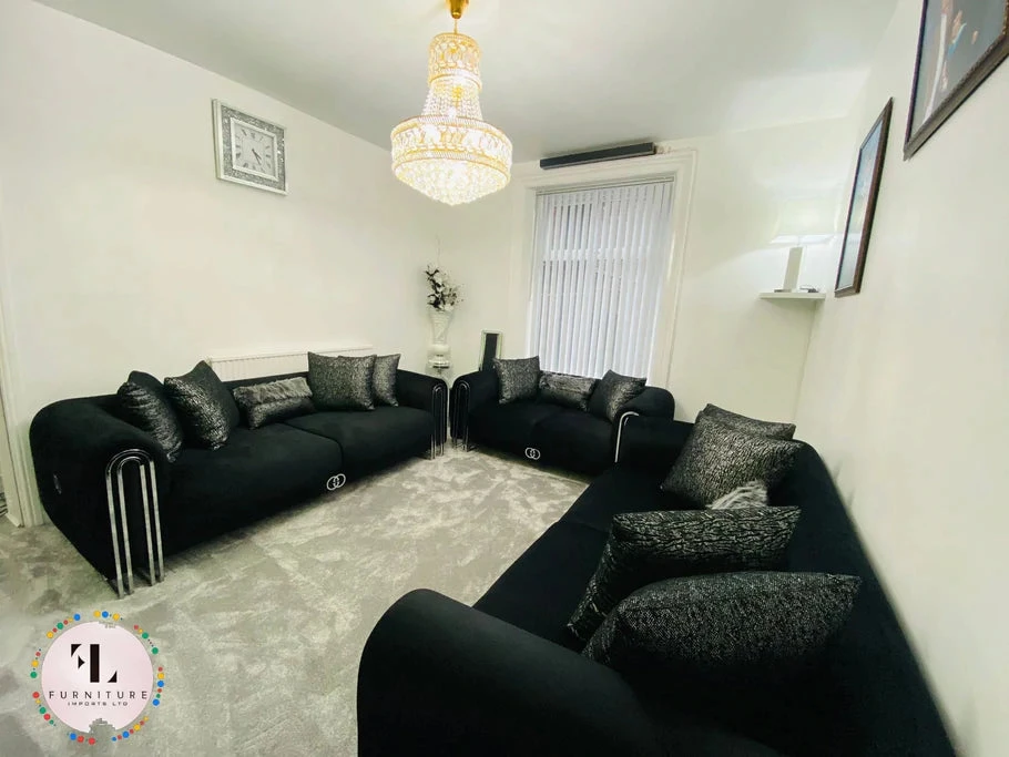 TURKISH Elmira 3+2 Black & Chrome Plush Velvet SALE ITEMS 3 TURKISH Elmira 3+2 Black & Chrome Plush Velvet SALE ITEMS