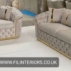 Furniture Imports LTD Ambassador 3+2 Seater In Beige V-05 & Gold Plush Velvet