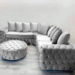 Furniture Imports LTD 3+2 SOFAS Chesterfield Round Sofa FULL UPHOLSTERY Footstool