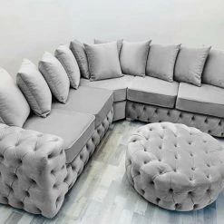 Furniture Imports LTD 3+2 SOFAS Chesterfield Round Sofa FULL UPHOLSTERY Footstool