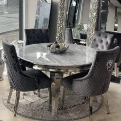 FIL Ashley Round Marble Dining Table + Majestic Velvet Dining Chair ALL DINING TABLE SET