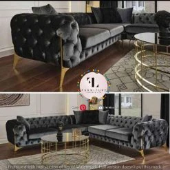 TURKISH DUBAI SOFA COLLECTION Hermes Corner Sofa Plush Velvet