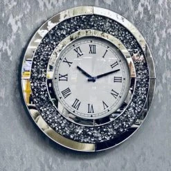 ASR INTERIOR Crushed Diamond Round Wall Clock MIRRORED FURNITURE