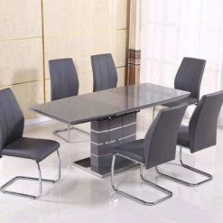 ASR INTERIOR Milan Grey Extending Dining Table + 6 Lisbon Chairs ALL DINING TABLE SET