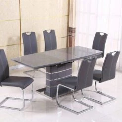ASR INTERIOR Milan Grey Extending Dining Table + 6 Milan Chairs
