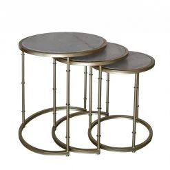 BESPOKEZ Nest Of 3 Gold Metal & Marble Tables