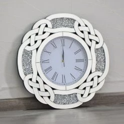 ASR INTERIOR MIRRORED FURNITURE Crushed Diamond Round Wall Clock