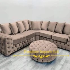 Furniture Imports LTD 3+2 SOFAS Chesterfield Round Sofa FULL UPHOLSTERY Footstool