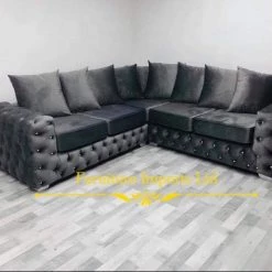 Furniture Imports LTD ASHTON 9FT X 6FT PREMIUM MONACO STEEL FRENCH VELVET SOFA RANGE