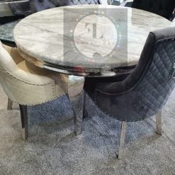 FIL Ashley Round Marble Dining Table + Majestic Velvet Dining Chair ALL DINING TABLE SET